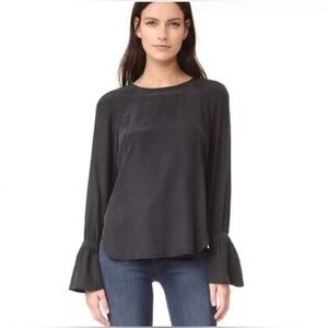 FRAME | Voluminous Cuff 100% Silk Black Long Sleeve Flutter Blouse‎ | Size XS